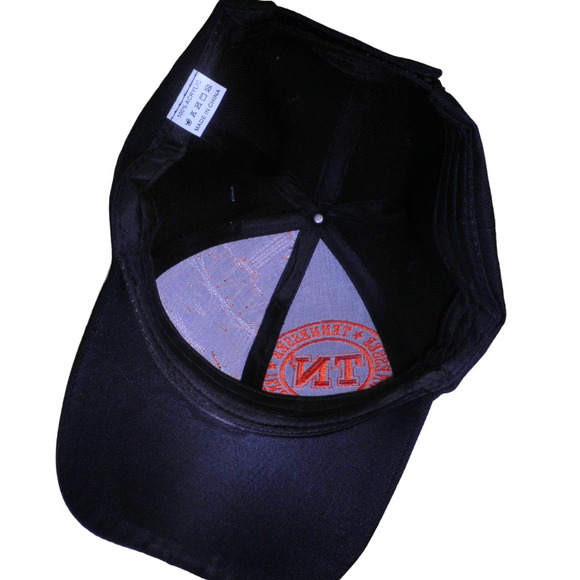 Tennessee TN Ball Cap, Solid Black, Orange Embroidery, Strapback Trucker Hat - Picture 4 of 4